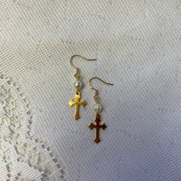 Pearls Cross Earrings