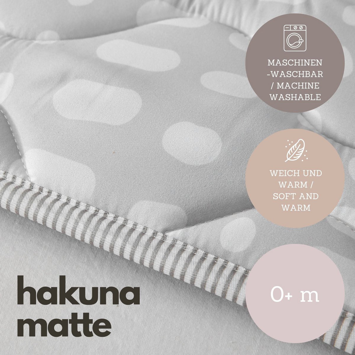 Matowa pikowana mata do zabawy Hakuna – Hygge, szara (1,27 x 1,27 m)
