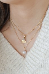 Collier Ginkgo & Labradorite - Doré