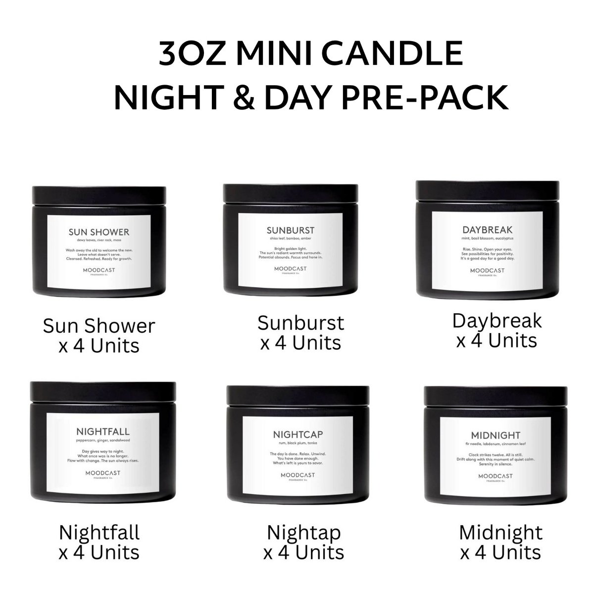 Pré-emballage de bougies Moodcast Night & Day de 3 oz