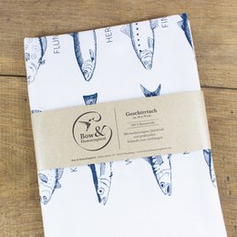 Cotton tea towel "Sea Fish" maritime - blue and white