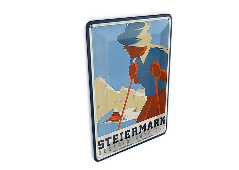 Cartolina da viaggio in latta 10x14 cm Cartello decorativo corridore di sci Austria Stiria