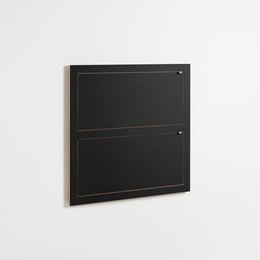 Black square wall-mounted shelving unit with two shelves and a minimalist, modern design.