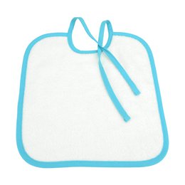 Soft, absorbent bib with string closure in a variety of colors including white, anthracite grey, french navy, aqua blue, fire red, lime green, bright yellow, chocolate brown, sand, bright orange, aubergine, pink, light blue, light pink, and more. Measures 30 x 28 cm.