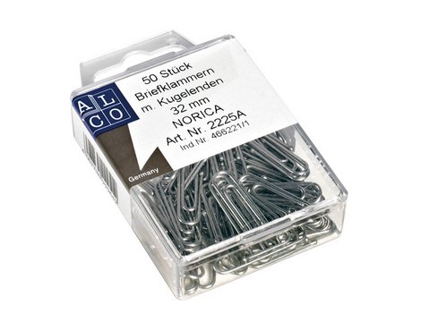 Paperclips Norica 32mm ver- zinkt met kogeleind hangdoos a 50 stuks