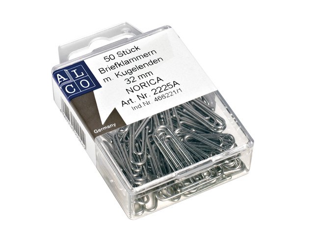 Paperclips Norica 32mm ver- zinkt met kogeleind hangdoos a 50 stuks
