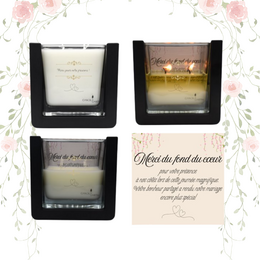 Scented Christmas candle with Rudolph the red-nosed reindeer decoration, featuring a festive "Joyeux Noel!" text.