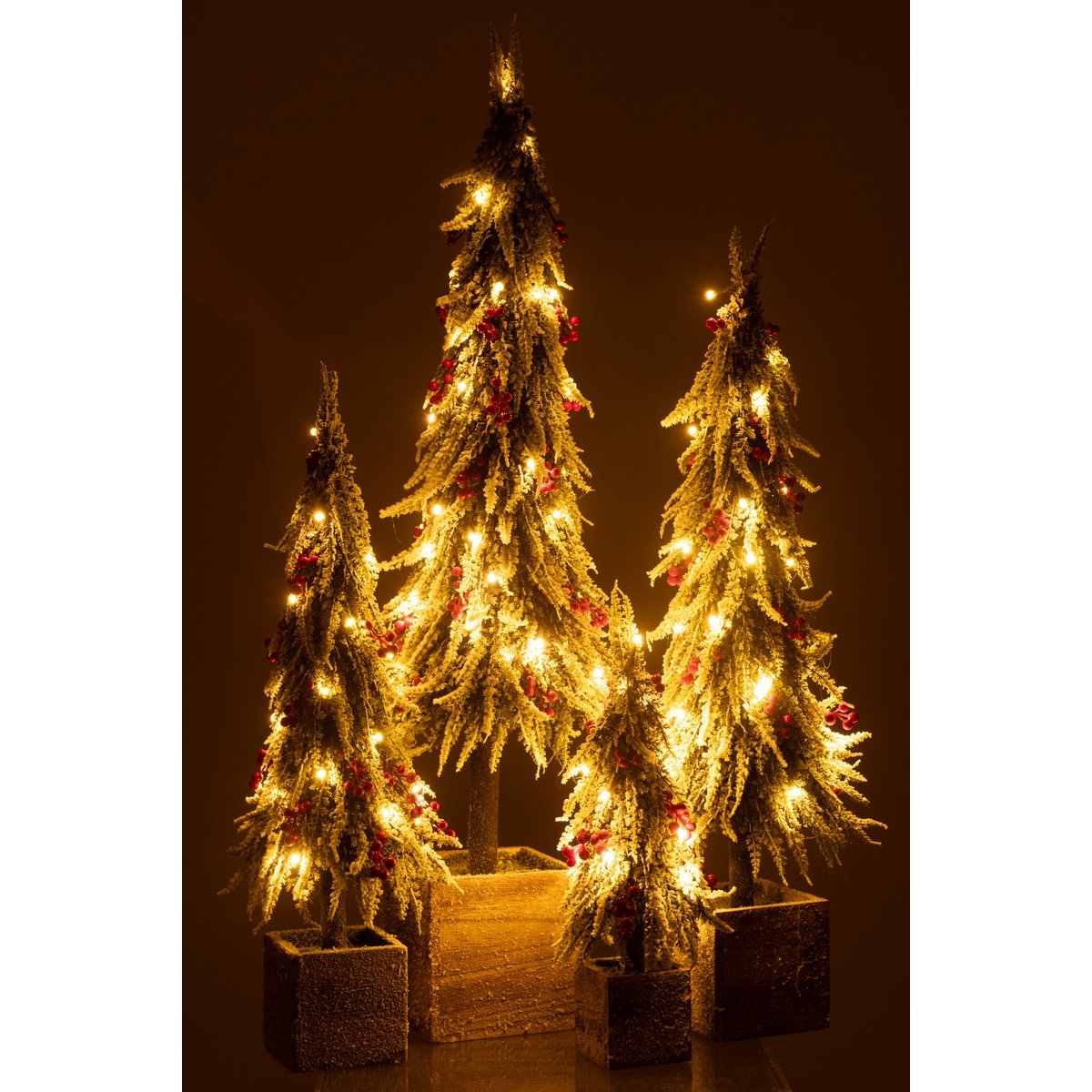 J-Line decoratie kerstboom Sneeuw - kunststof - groen/rood - XL - LED