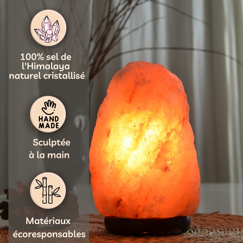 Lampe aus Himalaya-Salzkristall – 4 bis 6 kg – handgeschnitzt – Geschenkidee – Dekorationsobjekt