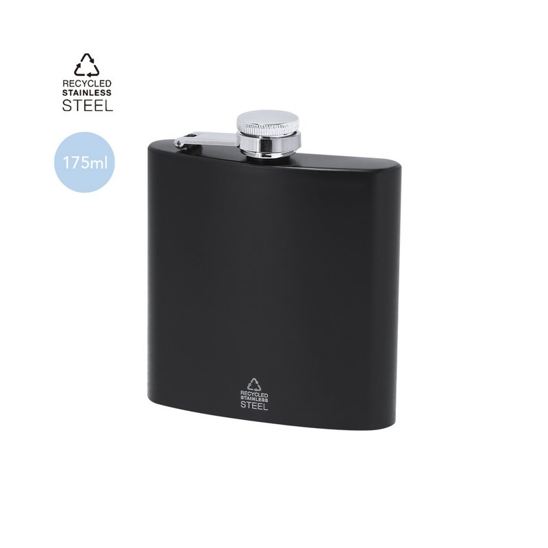BLACK 175 ML HIP FLASK WITH BODY MADE OF RECYCLED ST.STEEL AND SCREW-ON SAFETY CAP. ERGONOMIC DESIGN + BODY IN MATTE FINISH. Copy
