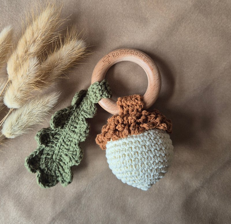 Handmade crocheted rattle - Acorn Autumn