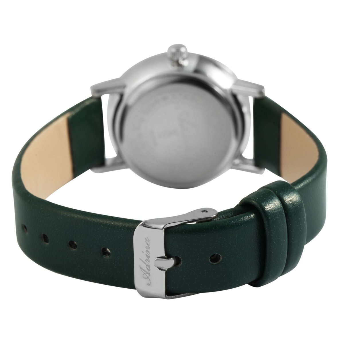 Adrina women's watch with imitation leather strap, Ø 32 mm, dark green/silver