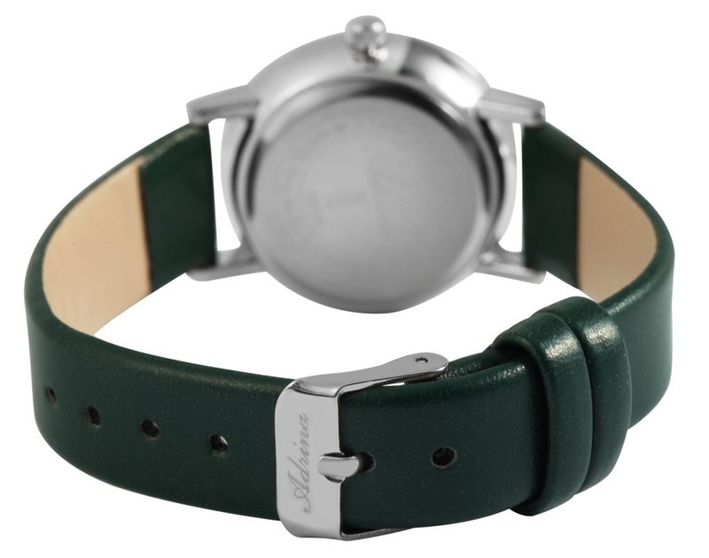 Adrina women's watch with imitation leather strap, Ø 32 mm, dark green/silver