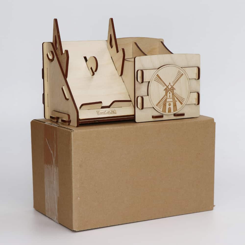 CoolCuts Mill Organizer da scrivania con supporto per cellulare/tablet in legno trasparente