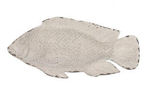 Fish decorative dish antique white in metal