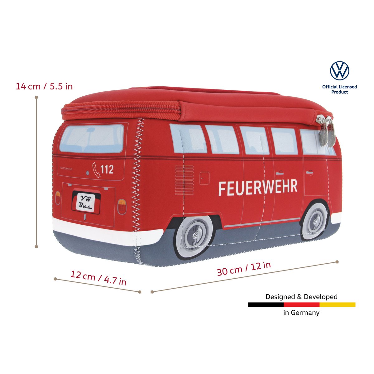 Volkswagen VW T1 Bus 3D Neoprene Universal Bag, Large - Feuerwehr/Firetruck/Red