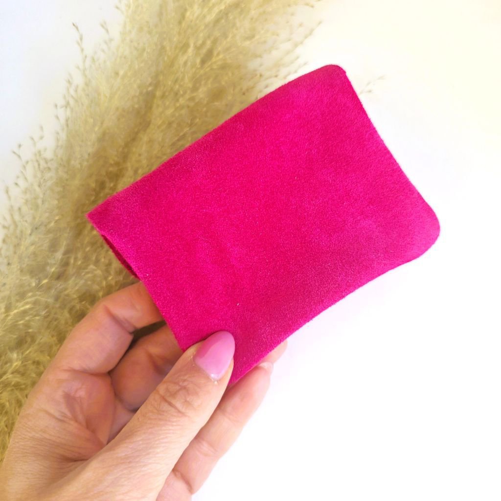 Mini portemonnee suède fuchsia