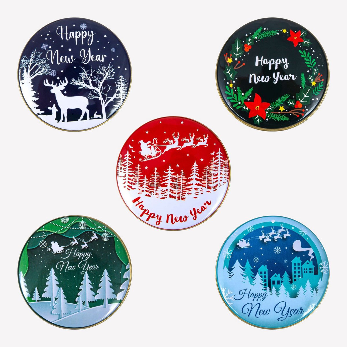 Duftkerze in Metalldese - 5er set - Feliz año nuevo