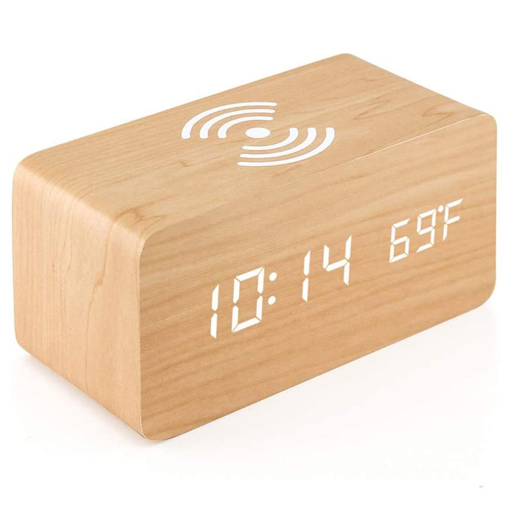 Wooden alarm clock wireless charging Beige