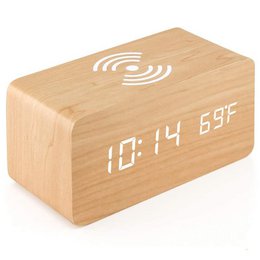 Despertador de madera con carga inalámbrica Beige