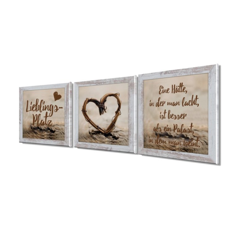 Lot de 3 tableaux encadrés LIEBLINGSPLATZ 3 x 23 x 23 cm décoration murale moderne