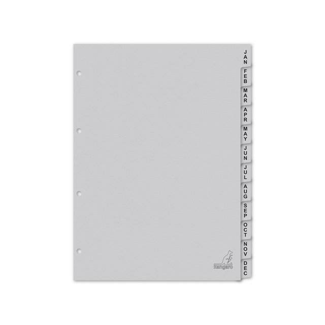 Onglet ECO Kangaro A4 lettres 180gr carton gris 4r 12pcs FSC Jan-Dec