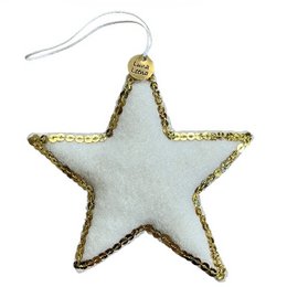 Luna-Leena stjernehængende ornament - råhvid & guld - uldfilt - håndlavet i Nepal