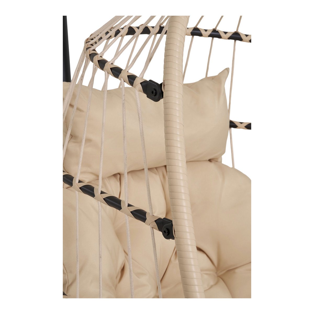 Patras Hanging chair, steel stand, foldable seat, incl. cushions, beige/grey/black