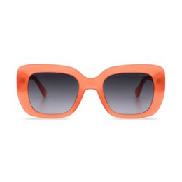  Clovelly red sunglasses with bold, square frames and gradient lenses.