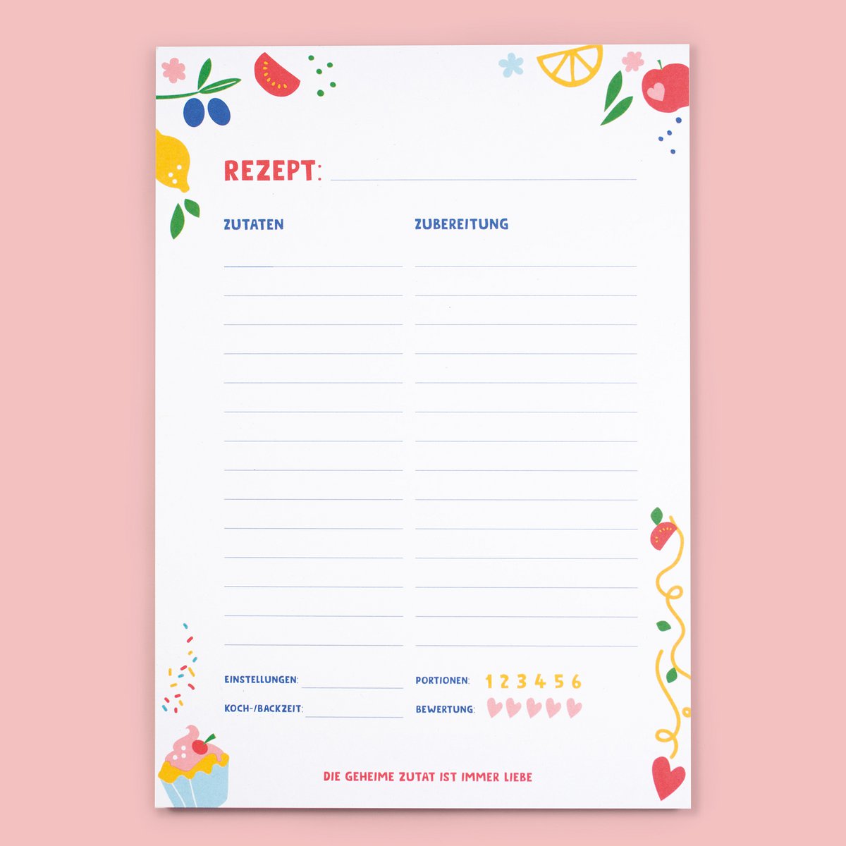 Block - recipes - "The secret ingredient is always love" from recycled paper