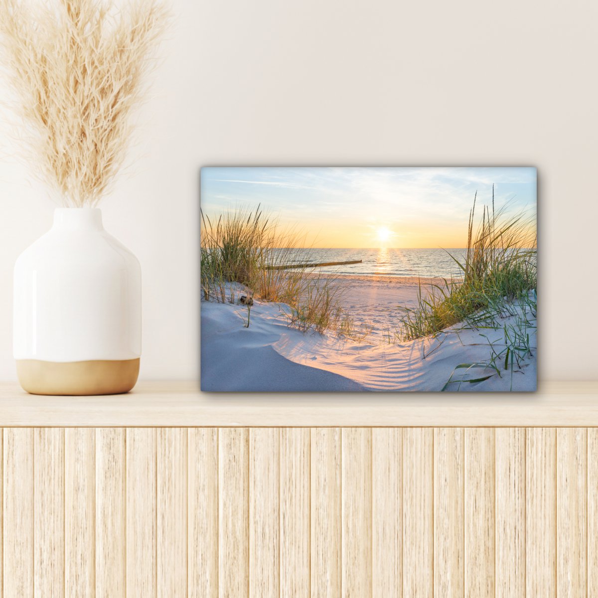 Pintura de lienzo - Decoración de pared - Playa - Sol - Dune - hierba - arena - horizonte