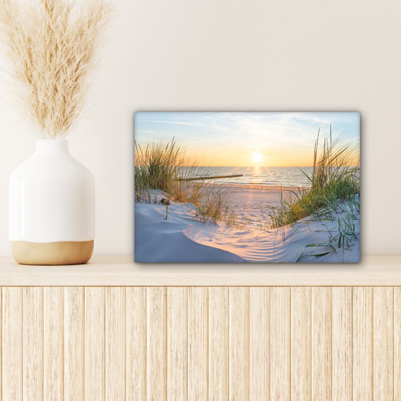 Canvas Maleri - Wall Decoration - Beach - Sun - Dune - Grass - Sand - Horizon