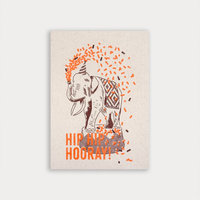 Postcard / elefant / heup hip hoera! / Bourgondië & oranje