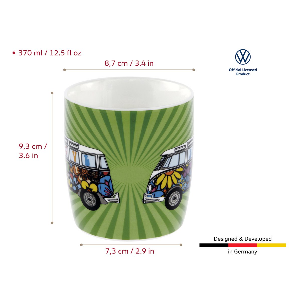 Volkswagen VW T1 Bus Coffee Mug 370ml in Gift Box - Love Bus/Green