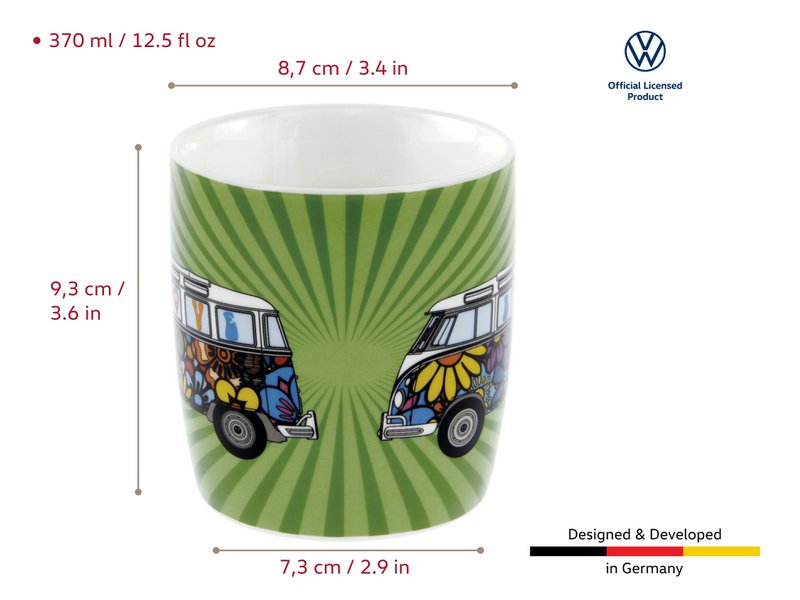 Volkswagen VW T1 Bus Coffee Mug 370ml in Gift Box - Love Bus/Green