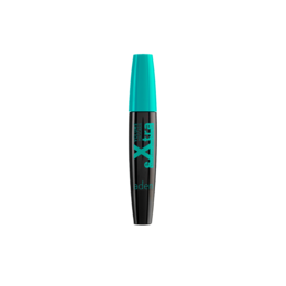 Volumizing black mascara with a vibrant teal-colored tube.