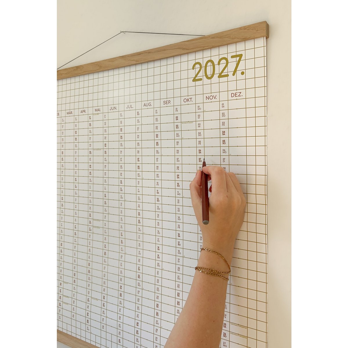 Planificador anual 2027, calendario a cuadros, calendario de pared, calendario grande 60 x 60