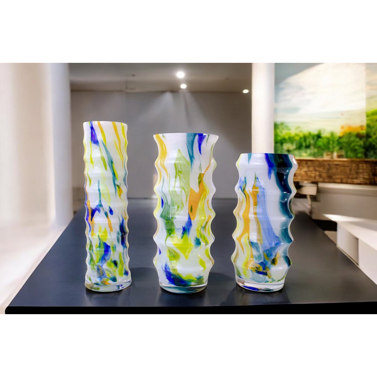 Vaas Ribbel "Monet Collectie" - middel - hoogte 30 cm - glas
