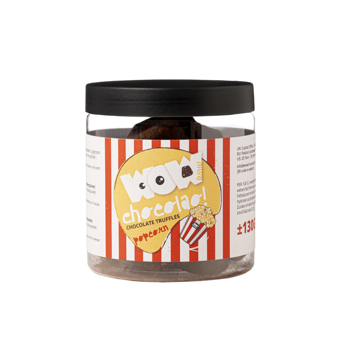 Popcorn Chokolade Trøfler Gavekrukke 130g | Sprød gourmetchokolade