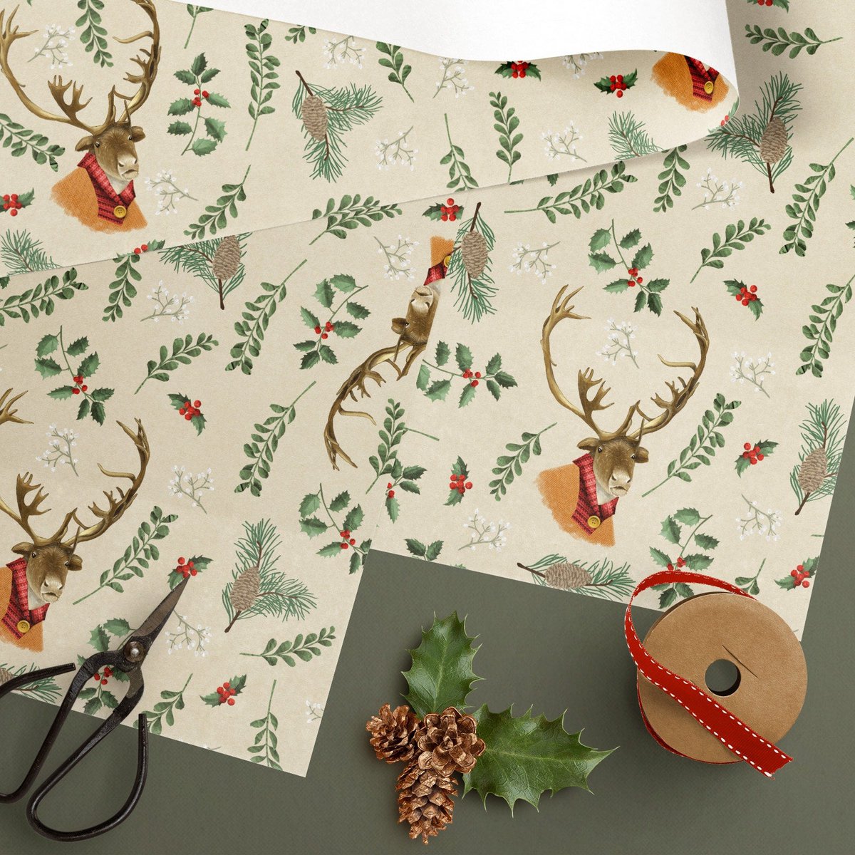 Geschenkpapier Weihnachten Rentier – Ricardo im Strickpulli (3er-Set)
