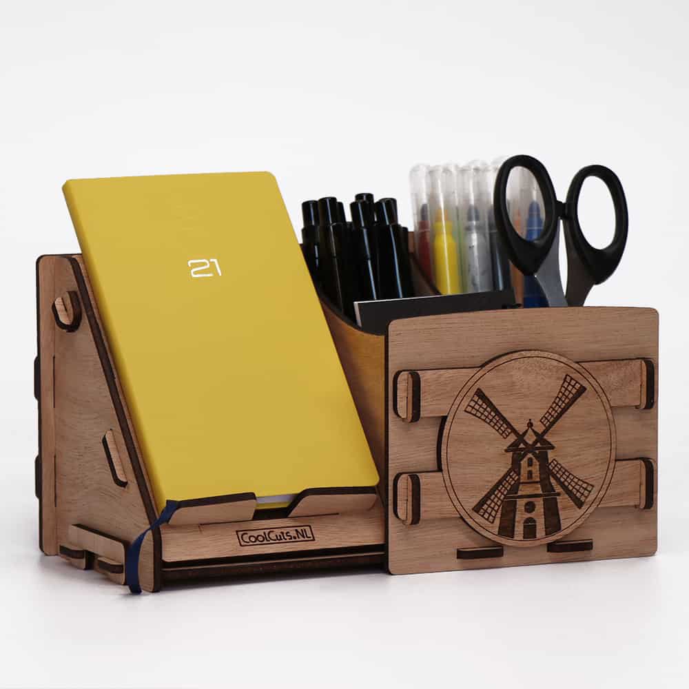CoolCuts Mill Desk Organizer Including Mobile / Tablet Holder in Brown