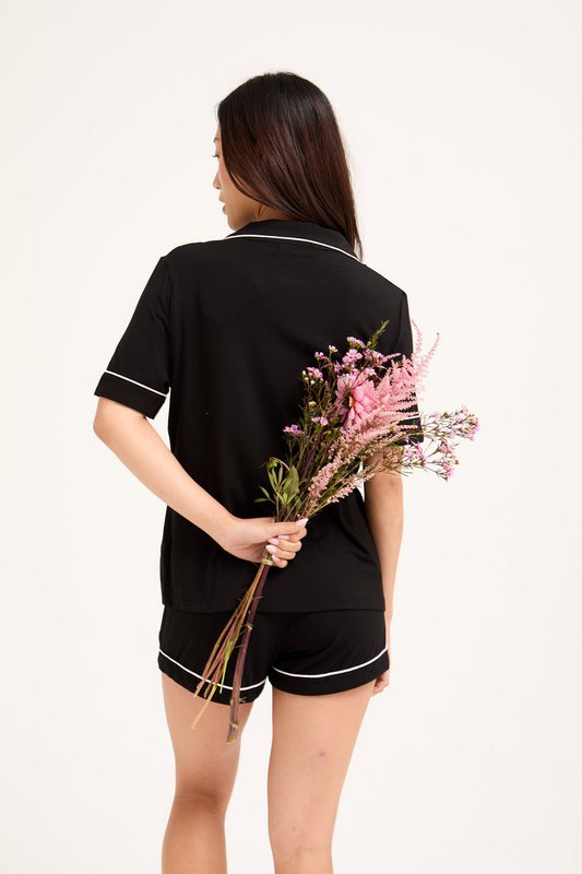 Bamboo Shirt Short Set in Black