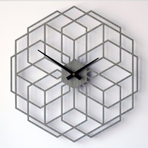 Holz-Wanduhr HEXAFLOWER Hellgrau