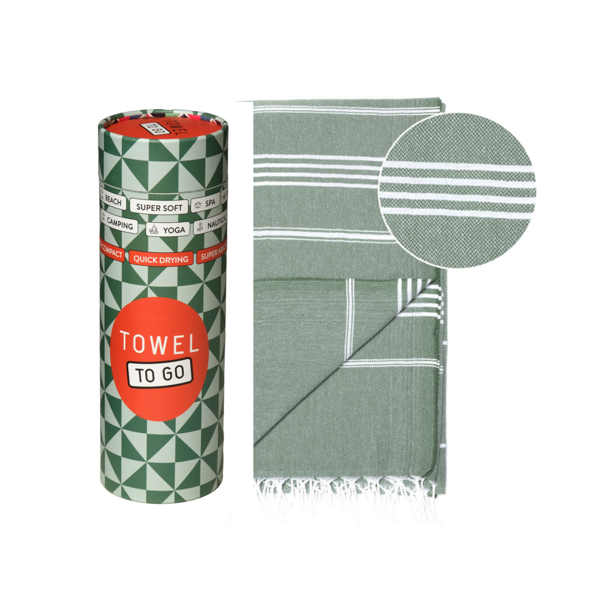 TOWEL TO GO Serviette de plage en coton IPANEMA 180x100 cm | Sans sable | Kaki | avec coffret cadeau
