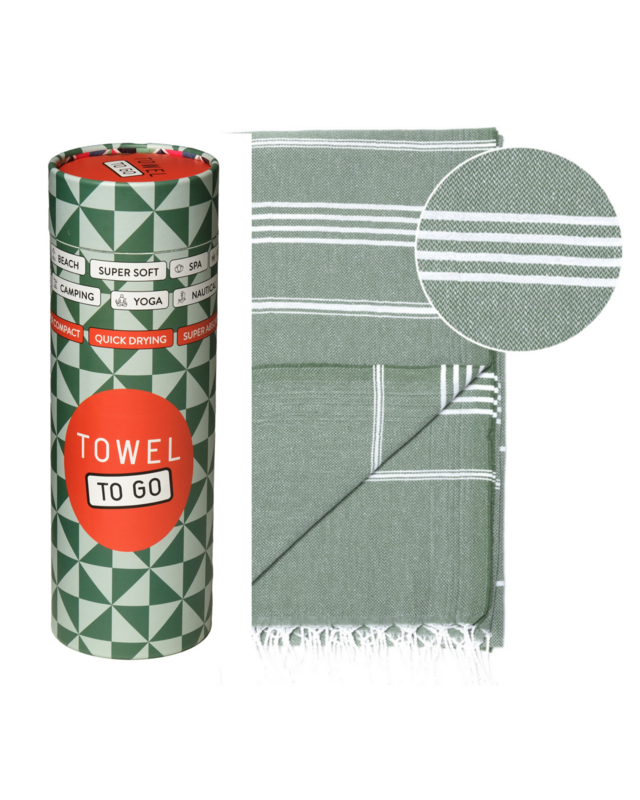 RĘCZNIK TO GO IPANEMA Bawełniany ręcznik plażowy 180x100 cm | Bez piasku | khaki | z pudełkiem upominkowym