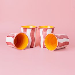 Keramik-Frühstückstasse 250 ml / Weiße und rosa Streifen PACA