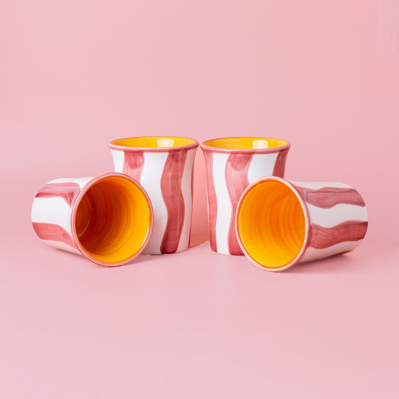 Keramik-Frühstückstasse 250 ml / Weiße und rosa Streifen PACA