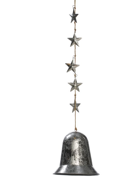 Motion detector bell with stars 60 cmVE6 silver