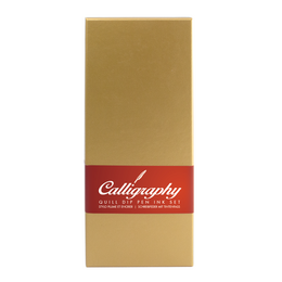 Quillpen Ink Set, light gold box with wine red feather