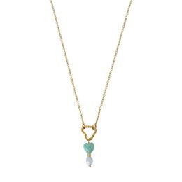 Halskette Twisted Heart, Amazonit und Aquamarin – Gold
